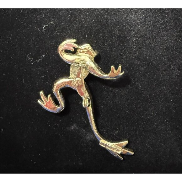 Vintage Gerrys Enamel Frog Brooch Pin Green & Blue Gold-Tone 3D Design - Picture 4 of 5